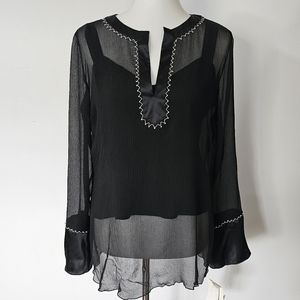 Tess Black Sheer Lined Silk Beaded Tunic Size 6